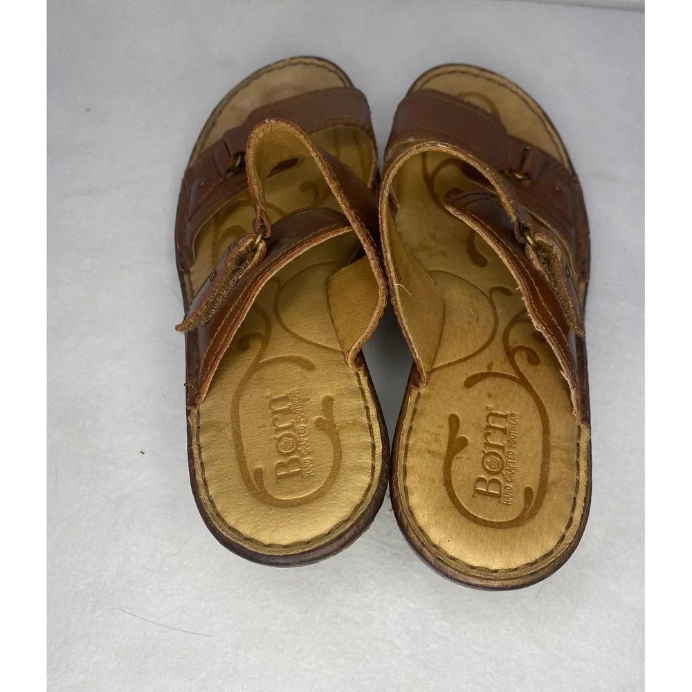 Born Slide Sandals Womens 9 Brown Leather Wedge Adjustable Straps cottagecore‎